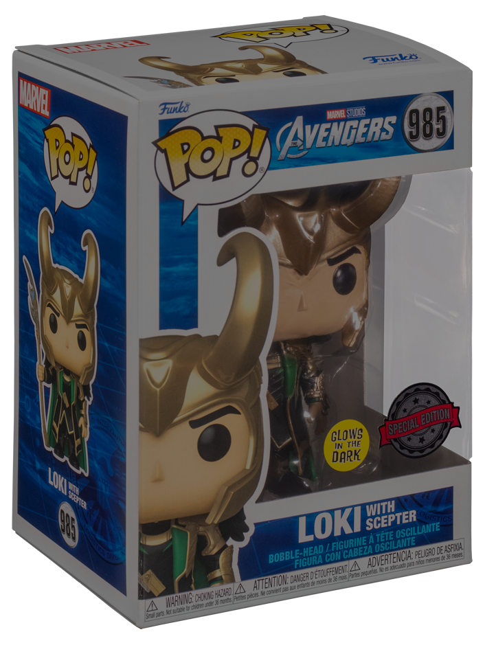 Funko POP! Loki with Scepter Marvel Avengers #985 [Glow in the Dark  Entertainment Earth]