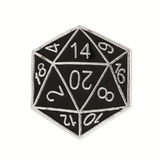 Natural D20 Dice Enamel Pin/Badge/Brooch - Gamers Fashion Accessory - Silver/Black - New, Sealed