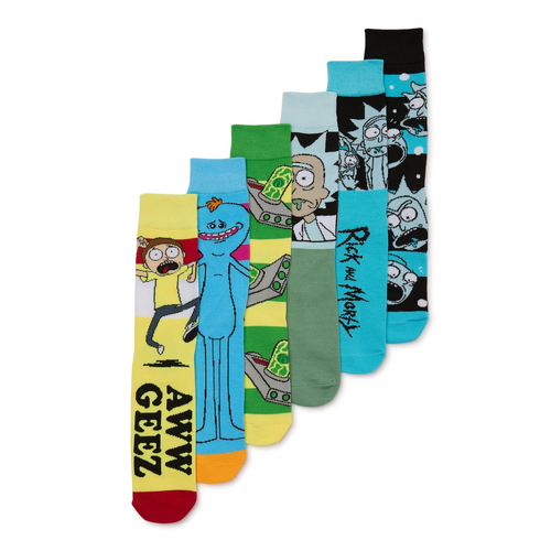 Cartoon Network Rick And Morty Crew Socks (6 Pair) - New