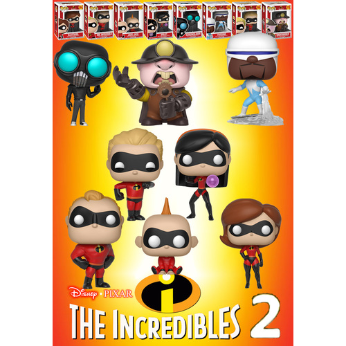 Funko POP! Disney Pixar The Incredibles 2 Bundle (8 POPs) - New, Mint Condition