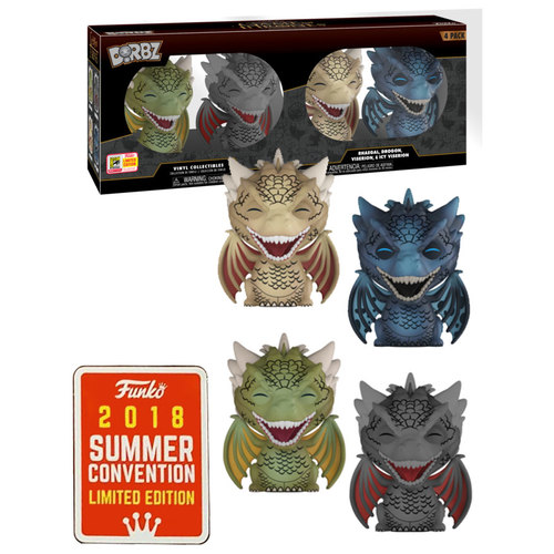 Funko Dorbz Game Of Thrones Dragons 4 Pack Rhaegal/Drogon/Viserion/Icy Viserion - Funko 2018 San Diego Comic Con (SDCC) Limited Edition - New, Mint