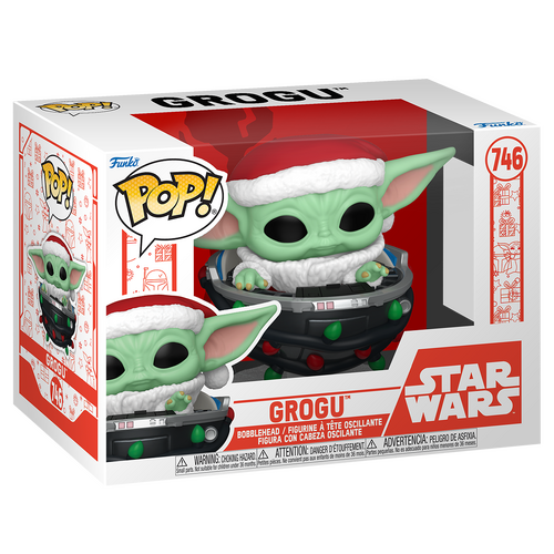 Funko POP! Star Wars Holiday #746 Grogu (aka Baby Yoda) With Santa Hat In Pram - New, Mint Condition