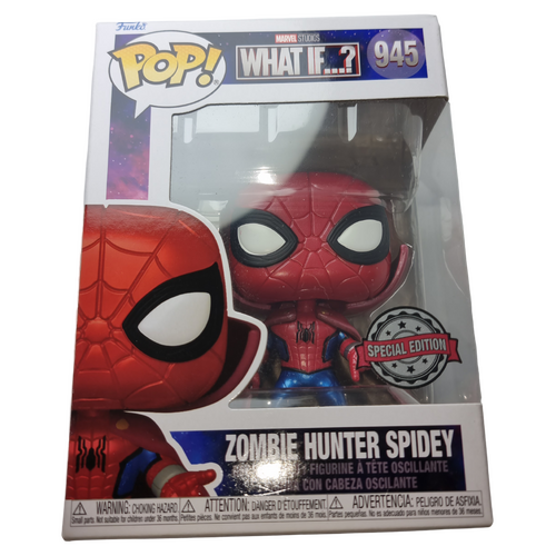 Funko POP! Marvel What If? #945 Zombie Hunter Spidey (Metallic) - New, But Imperfect