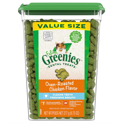 Greenies Feline Dental Treats For Cats - Oven-Roasted Chicken Flavor, 277g Tub - New, Sealed