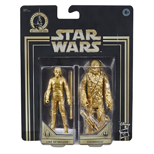 Star Wars Skywalker Saga Commemorative Edition Gold 3.75" Hasbro Action Figure 2 Pack Luke Skywalker Chewbacca New