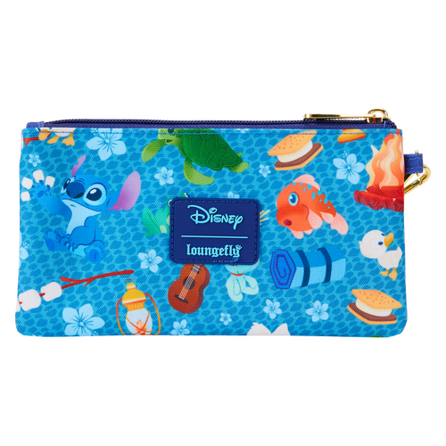 Loungefly Disney Lilo & Stitch Camping Cuties All-Over Print Nylon Zipper Pouch Wristlet Wallet - New, With Tags