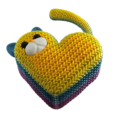 Supportive Solutions 3D Printed Knitted Heart/Kitten Decorative Box - One Size - New, Handmade [Colour:Rainbow]