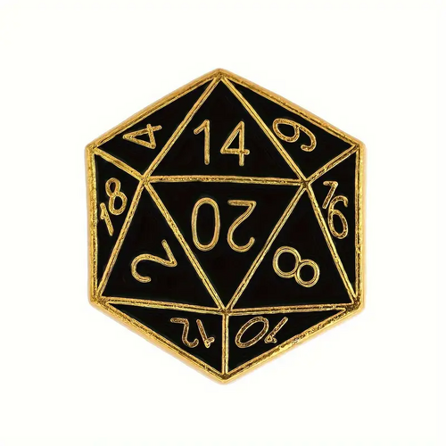 Natural D20 Dice Enamel Pin/Badge/Brooch - Gamers Fashion Accessory - Bronze/Black - New, Sealed