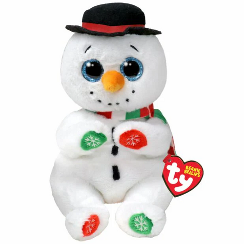 TY Beanie Bellies Weatherby Snowman With Black Hat 8" Beanie Baby - New, With Tags